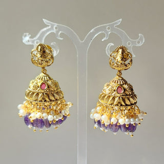 Imogen Purple Temple Jhumka Earrings - ECLAT INDIAN JEWELSEarringsPurple