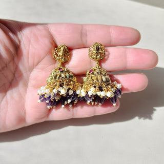 Imogen Purple Temple Jhumka Earrings - ECLAT INDIAN JEWELSEarringsPurple