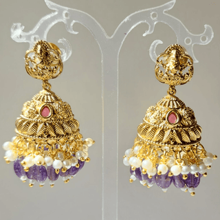 Imogen Purple Temple Jhumka Earrings - ECLAT INDIAN JEWELSEarringsPurple