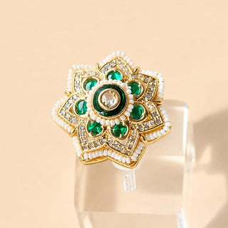 Ingrid Green 20k Gold Plated CZ Diamond Adjustable Ring - ECLAT INDIAN JEWELSRing JewelleryGreen