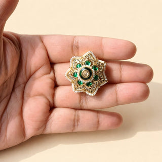 Ingrid Green 20k Gold Plated CZ Diamond Adjustable Ring - ECLAT INDIAN JEWELSRing JewelleryGreen