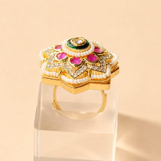 Ingrid Multicolour 20k Gold Plated CZ Diamond Adjustable Ring - ECLAT INDIAN JEWELSRing JewelleryMulticolor