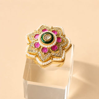 Ingrid Multicolour 20k Gold Plated CZ Diamond Adjustable Ring - ECLAT INDIAN JEWELSRing JewelleryMulticolor