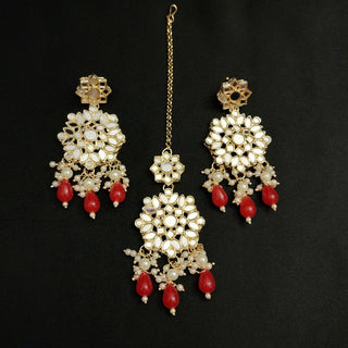 Ingrid Red Mirror Tikka Set - ECLAT INDIAN JEWELSTikka SetsRed