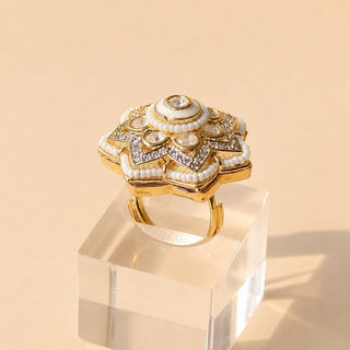 Ingrid White 20k Gold Plated CZ Diamond Adjustable Ring - ECLAT INDIAN JEWELSRing JewelleryWhite
