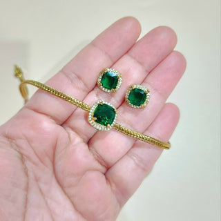 Irene Green CZ Choker Diamond Simulant Necklace Set - ECLAT INDIAN JEWELSNecklace SetsGreen