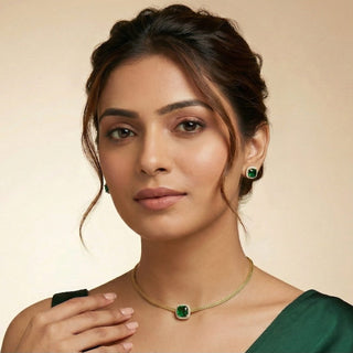 Irene Green CZ Choker Diamond Simulant Necklace Set - ECLAT INDIAN JEWELSNecklace SetsGreen