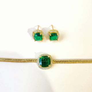Irene Green CZ Choker Diamond Simulant Necklace Set - ECLAT INDIAN JEWELSNecklace SetsGreen