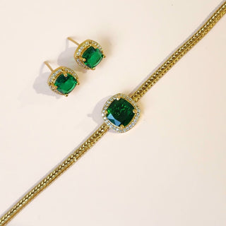 Irene Green CZ Choker Diamond Simulant Necklace Set - ECLAT INDIAN JEWELSNecklace SetsGreen