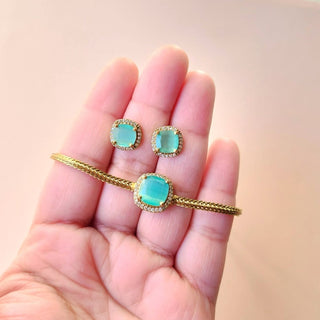 Irene Mint Green CZ Choker Diamond Simulant Necklace Set - ECLAT INDIAN JEWELSNecklace SetsGreen