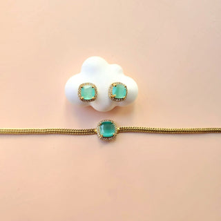 Irene Mint Green CZ Choker Diamond Simulant Necklace Set - ECLAT INDIAN JEWELSNecklace SetsGreen