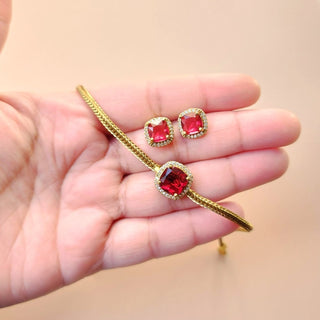 Irene Red CZ Choker Diamond Simulant Necklace Set - ECLAT INDIAN JEWELSNecklace SetsRed