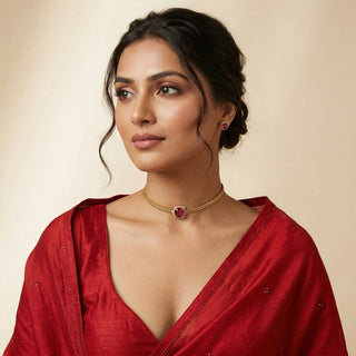 Irene Red CZ Choker Diamond Simulant Necklace Set - ECLAT INDIAN JEWELSNecklace SetsRed