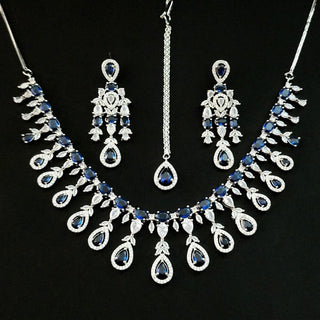 Iris Blue CZ Diamond Simulant Necklace Set - ECLAT INDIAN JEWELSNecklace SetsBlue