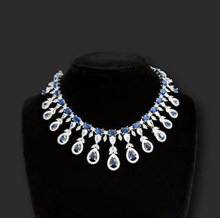 Iris Blue CZ Diamond Simulant Necklace Set - ECLAT INDIAN JEWELSNecklace SetsBlue