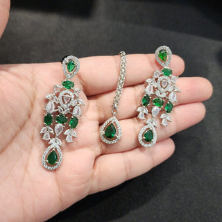 Iris Green CZ Diamond Simulant Necklace Set - ECLAT INDIAN JEWELSNecklace SetsGreen