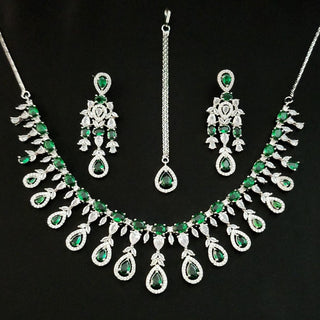 Iris Green CZ Diamond Simulant Necklace Set - ECLAT INDIAN JEWELSNecklace SetsGreen