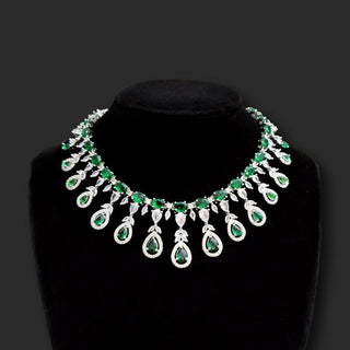 Iris Green CZ Diamond Simulant Necklace Set - ECLAT INDIAN JEWELSNecklace SetsGreen