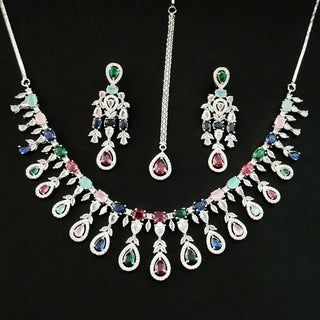 Iris Multicolour CZ Diamond Simulant Necklace Set - ECLAT INDIAN JEWELSNecklace SetsMulticolour