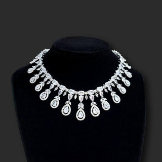 Iris White CZ Diamond Simulant Necklace Set - ECLAT INDIAN JEWELSNecklace SetsWhite