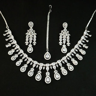 Iris White CZ Diamond Simulant Necklace Set - ECLAT INDIAN JEWELSNecklace SetsWhite