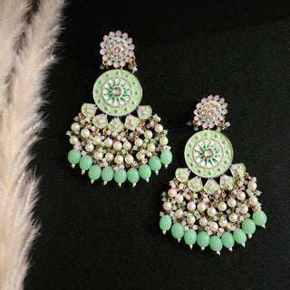 Isabel Pastel Green and Pastel Pink Meenakari Earrings - ECLAT INDIAN JEWELSEarringsGreen