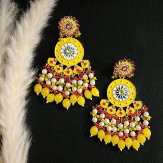 Isabel Yellow and Red Meenakari Earrings - ECLAT INDIAN JEWELSEarringsYellow