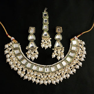 Isabella White Kundan Necklace Set with Maang Tikka - ECLAT INDIAN JEWELSNecklace SetsWhite