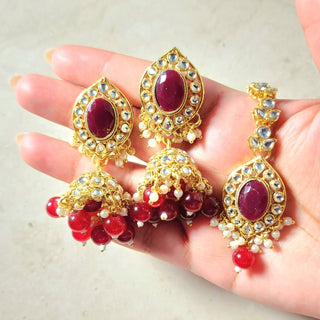 Isha Dark Red Kundan Choker Necklace Set with Tikka - ECLAT INDIAN JEWELSNecklace SetsRed