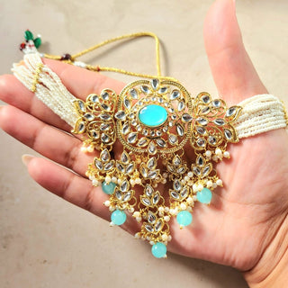Isha Light Blue Kundan Choker Necklace Set with Tikka - ECLAT INDIAN JEWELSNecklace SetsBlue