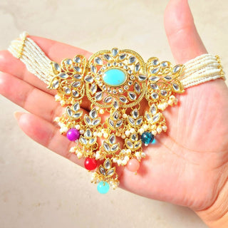 Isha Multicolour Blue Kundan Choker Necklace Set with Tikka - ECLAT INDIAN JEWELSNecklace SetsMulticolour