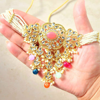 Isha Multicolour Pink Kundan Choker Necklace Set with Tikka - ECLAT INDIAN JEWELSNecklace SetsMulticolour