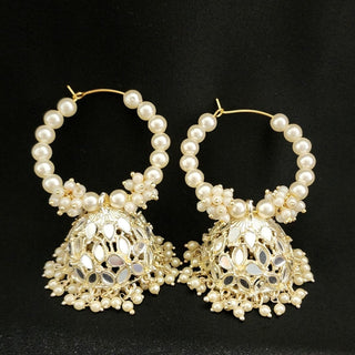 Isolde White Mirror Bali Jhumka Earrings - ECLAT INDIAN JEWELSEarringsWhite