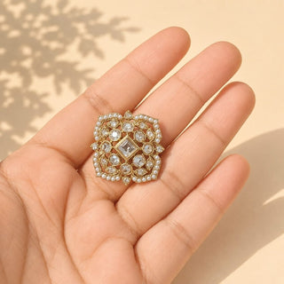 Isolde White Polki Victorian Gold Finish Adjustable Ring - ECLAT INDIAN JEWELSRing JewelleryGold