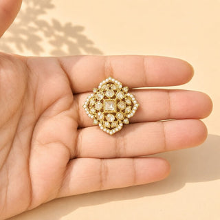 Isolde White Polki Victorian Gold Finish Adjustable Ring - ECLAT INDIAN JEWELSRing JewelleryGold