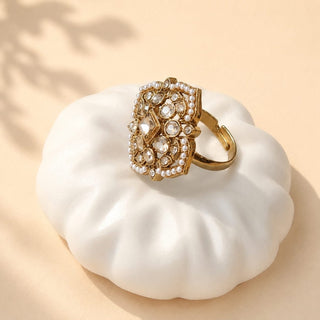 Isolde White Polki Victorian Gold Finish Adjustable Ring - ECLAT INDIAN JEWELSRing JewelleryGold
