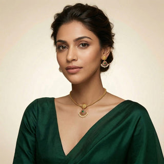 Iva Multicolour Gold Finish CZ Diamond Temple Necklace Set - ECLAT INDIAN JEWELSNecklace SetsMulticolour