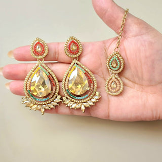 Izabel Multicolour Necklace Set with Tikka - ECLAT INDIAN JEWELSNecklace SetsMulticolour