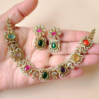 Izabella Multicolour CZ Diamond Simulant Choker Necklace Set - ECLAT INDIAN JEWELSNecklace SetsMulticolour