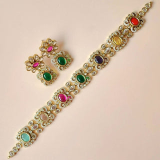 Izabella Multicolour CZ Diamond Simulant Choker Necklace Set - ECLAT INDIAN JEWELSNecklace SetsMulticolour