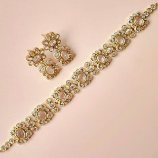 Izabella White CZ Diamond Simulant Choker Necklace Set - ECLAT INDIAN JEWELSNecklace SetsWhite