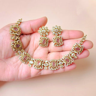 Izabella White CZ Diamond Simulant Choker Necklace Set - ECLAT INDIAN JEWELSNecklace SetsWhite