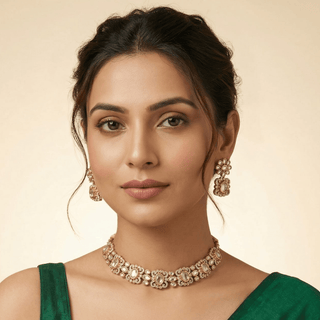 Izabella White CZ Diamond Simulant Choker Necklace Set - ECLAT INDIAN JEWELSNecklace SetsWhite