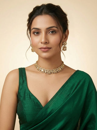 Izabella White CZ Diamond Simulant Choker Necklace Set - ECLAT INDIAN JEWELSNecklace SetsWhite