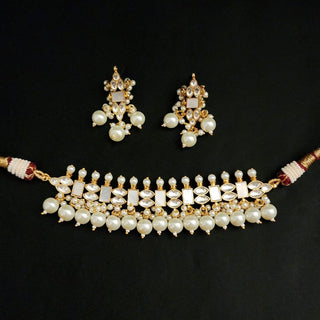 Izara White Choker / Necklace Set Mother of Pearl - ECLAT INDIAN JEWELSNecklace SetsGold