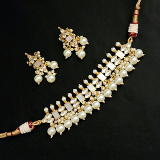 Izara White Choker / Necklace Set Mother of Pearl - ECLAT INDIAN JEWELSNecklace SetsGold