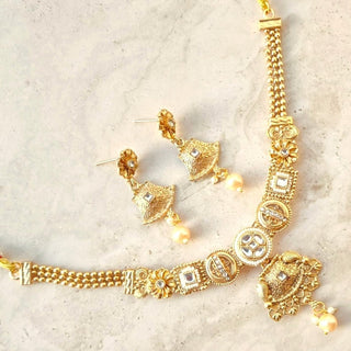 Jacey White Kemp Rajwadi 20k Gold Plated Necklace Set - ECLAT INDIAN JEWELSNecklace SetsGold