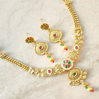 Jacie Multicolour Kemp Rajwadi 20k Gold Plated Necklace Set - ECLAT INDIAN JEWELSNecklace SetsGold