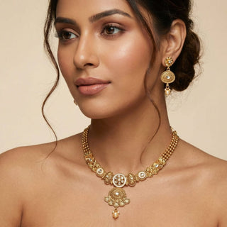 Jacie White Kemp Rajwadi 20k Gold Plated Necklace Set - ECLAT INDIAN JEWELSNecklace SetsGold