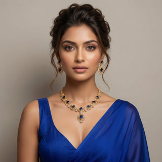 Jade Blue CZ Diamond Simulant Necklace Set - ECLAT INDIAN JEWELSNecklace SetsBlue